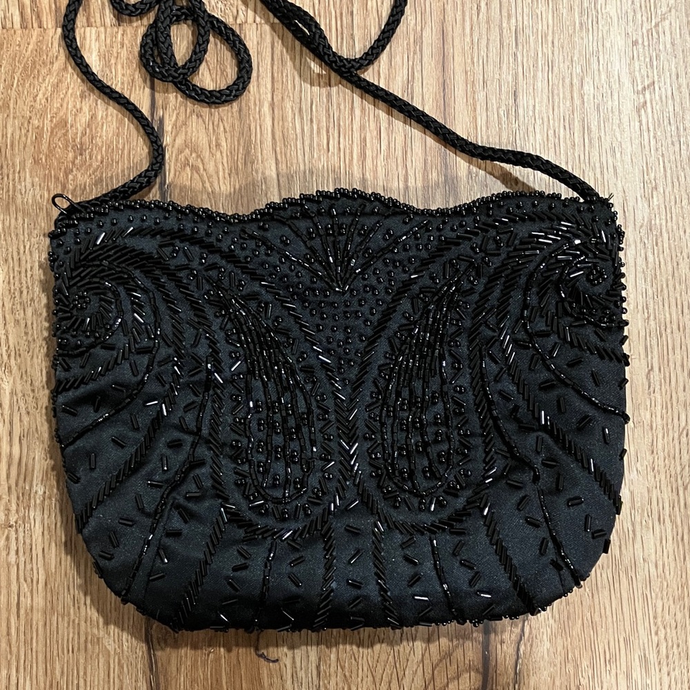 Elegant Black Beaded Evening Bag